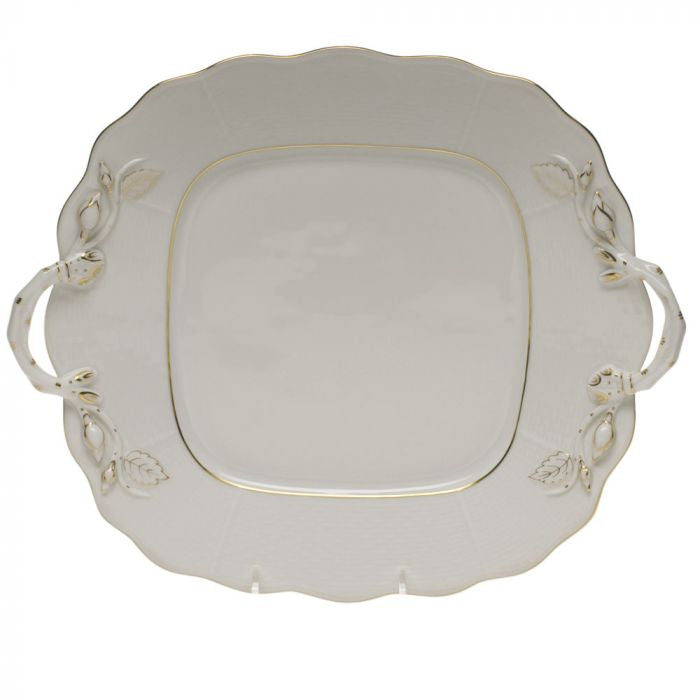 Herend Golden Edge Square Cake Plate with Handles