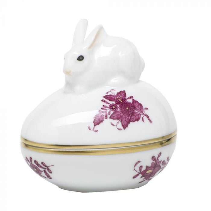 Herend Chinese Bouquet Decorative Egg Bonbon with Bunny - Raspberry