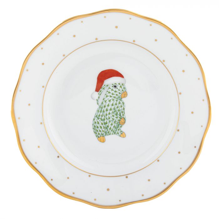 Herend Christmas Dessert Plate - Santa Bunny