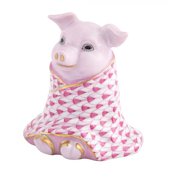 Herend Decorative Pig in a Blanket - Raspberry