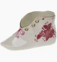Herend Chinese Bouquet Decorative Baby Shoe - Raspberry