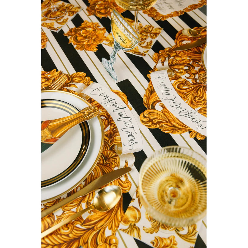 Hester & Cook Black & Gold Awning Stripe Table Runner