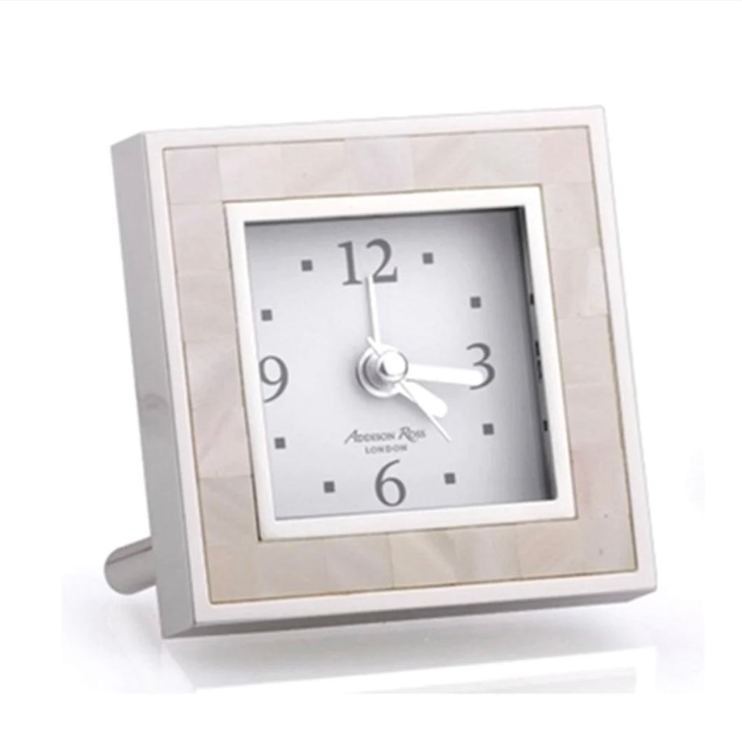 Addison Ross Mother of Pearl Silver Alarm Clock